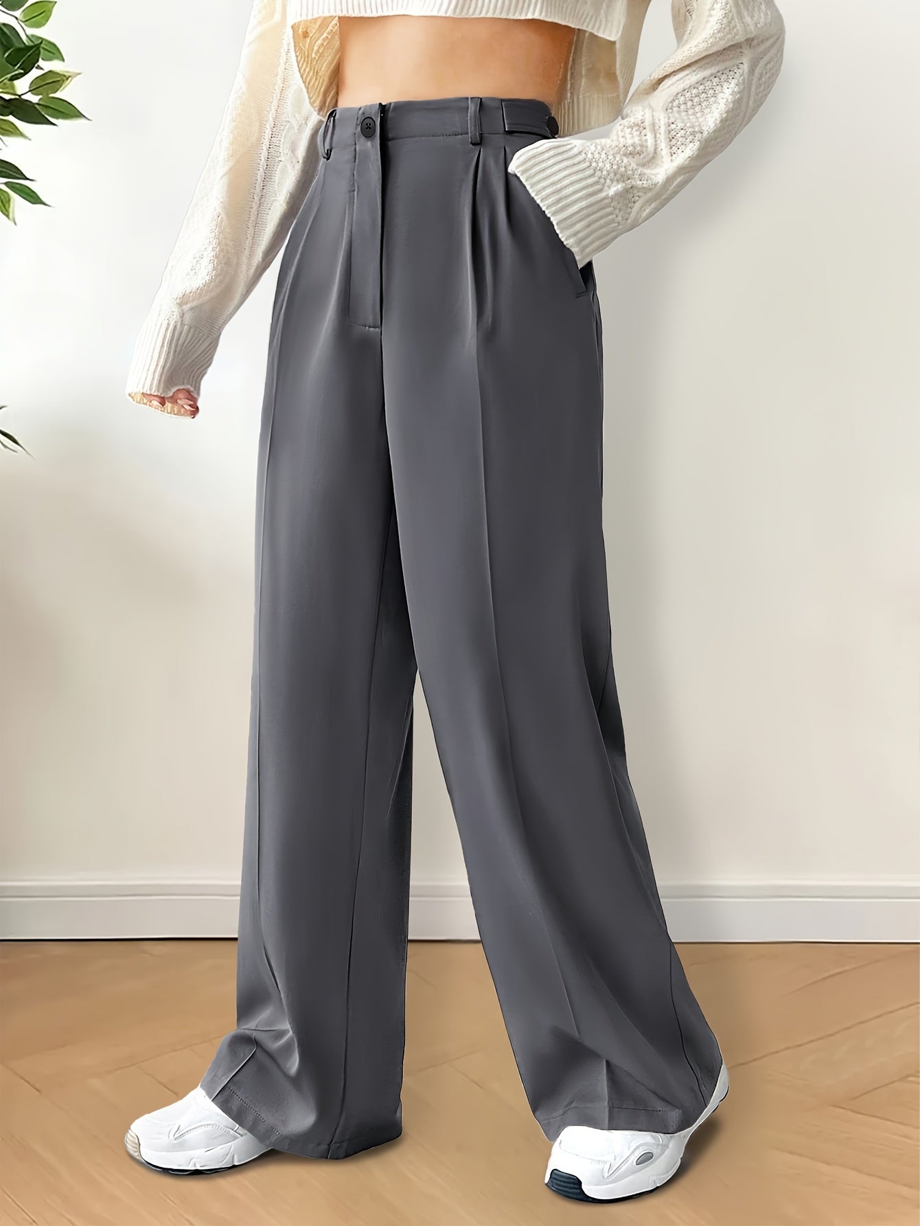 Women's Wide Leg Suit Pants Solid Color Acetate Long Length Spring Summer Fall Elegant