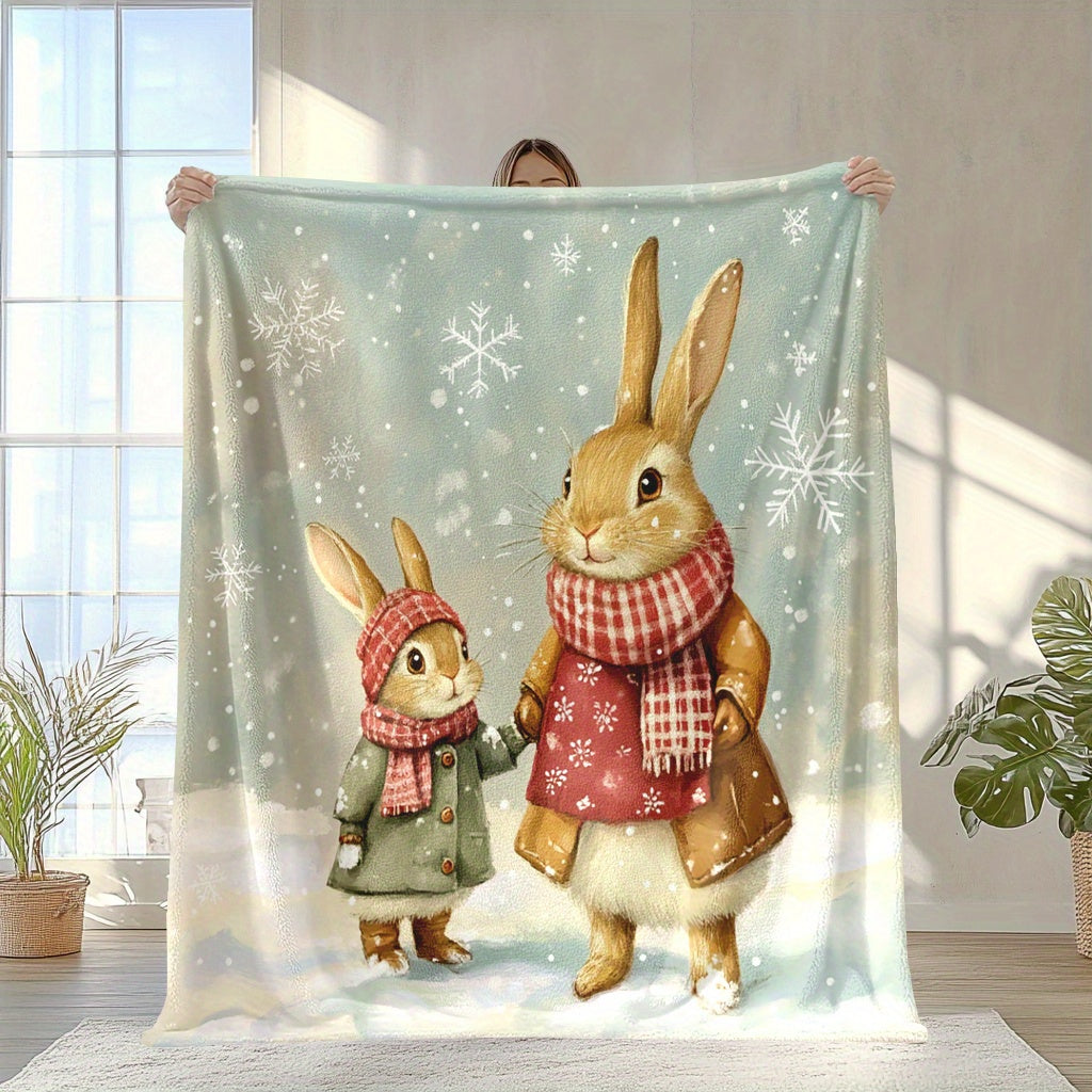 Rabbit Themed Fleece Throw Blanket Soft Lightweight Cozy for Naps Travel Home Decor