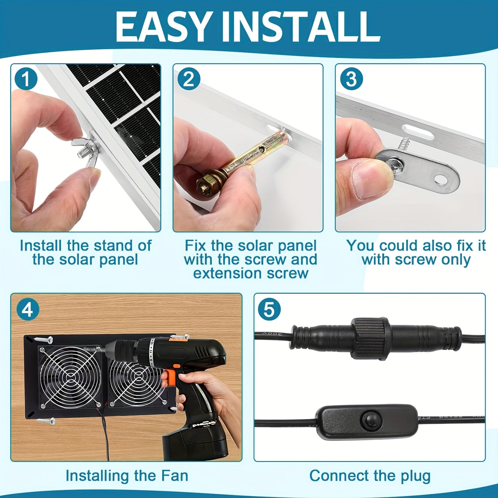 Набор солнечных электровентиляторов для вытяжки, солнечная панель 15 Вт, два высокоскоростных вентилятора для теплиц и сараев