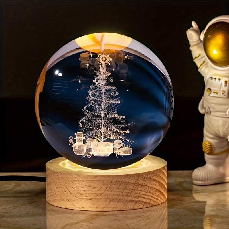 Color-Changing Crystal Ball Night Light with Christmas Designs USB Powered Decorative Gift