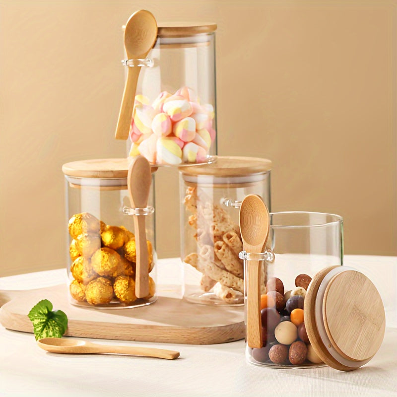 10oz Glass Spice Jars Set with Bamboo Lids and Spoons Airtight Storage for Spices Salt Pepper