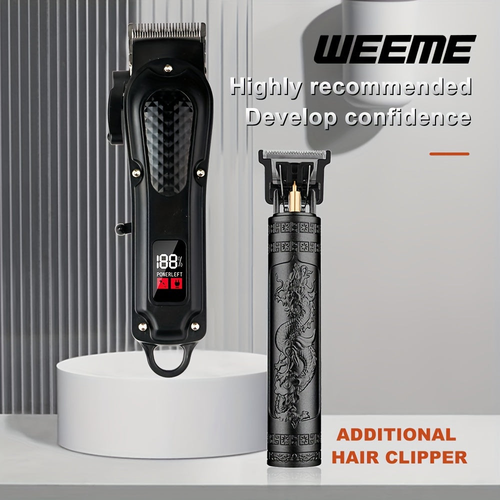 Set de cortapelos eléctricos negros con pantalla LCD, carga por USB y batería de litio recargable