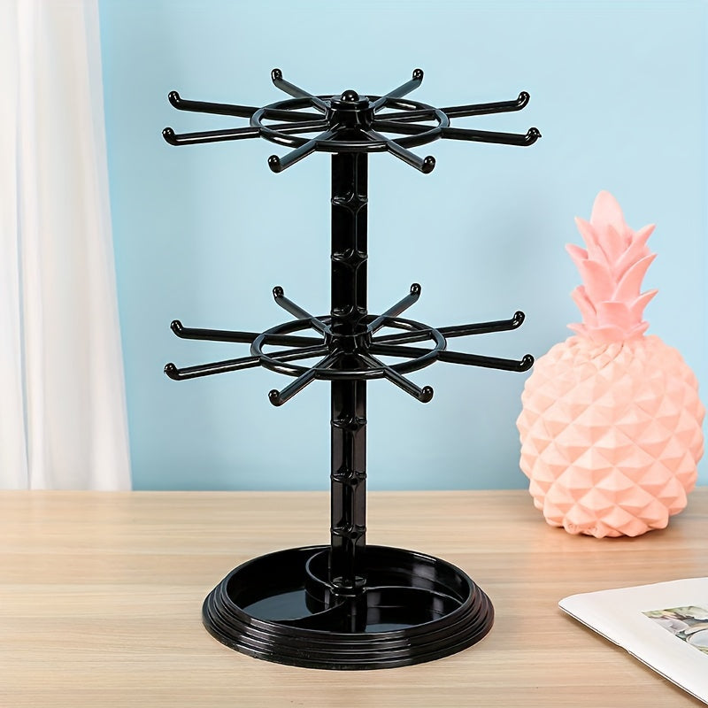 Two-Tiered Rotating Jewelry Display Rack for Necklaces Earrings Bracelets and Accessories