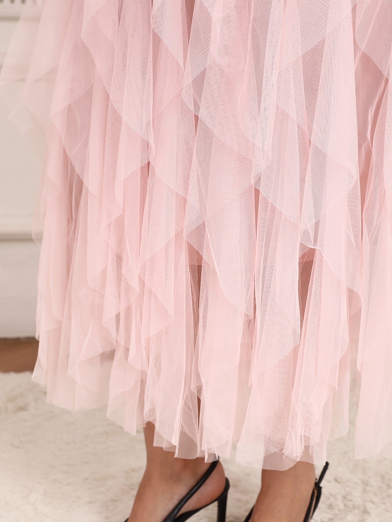 Plus Size Women's High-Waisted Flared Tulle Skirt Elastic Waist All-Season