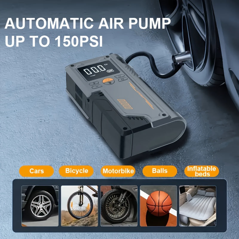 8000mAh Portable Car Jump Starter with Tire Inflator Air Compressor LED Light and Dual USB
