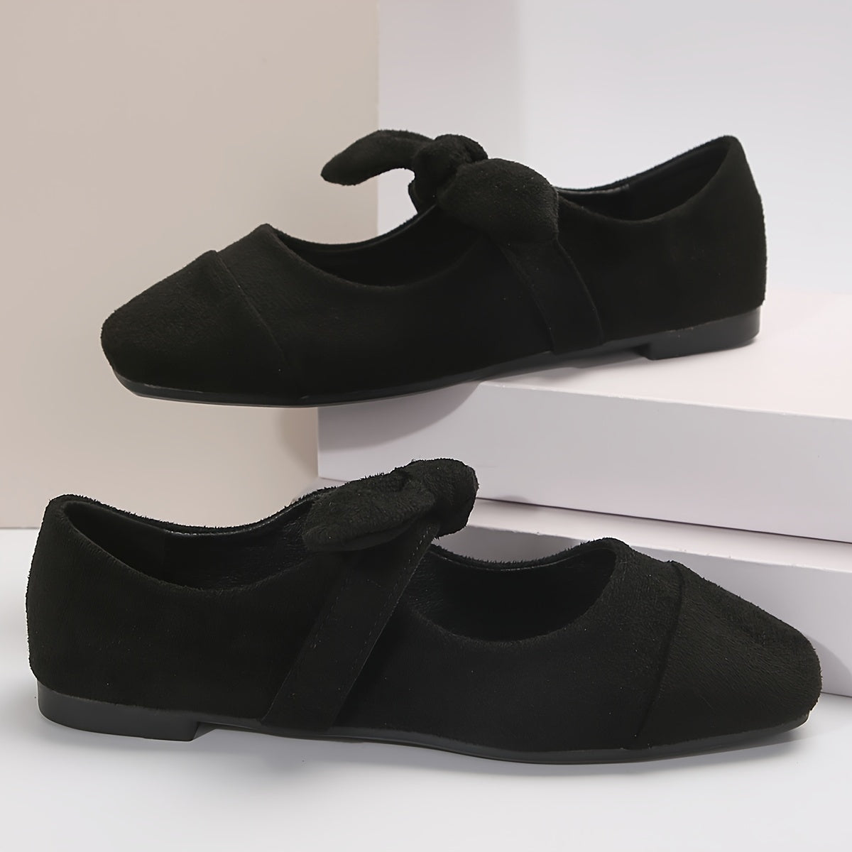 Women's Mary Jane Flats with Bowknot Solid Color Slip-On Dress Shoes