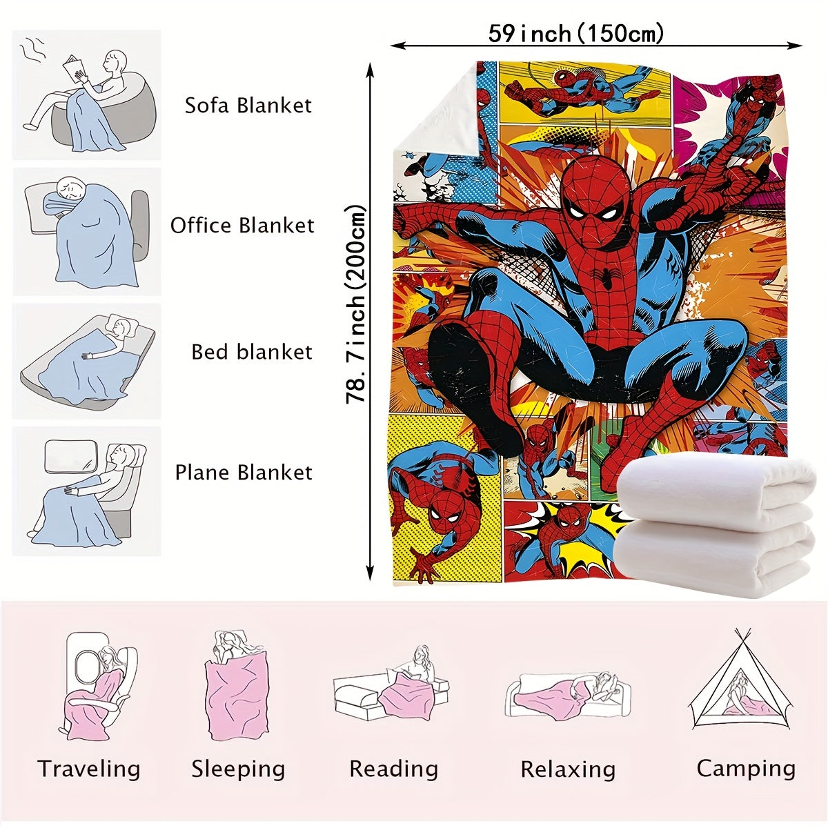 Spider-Man Hero Blanket Soft Versatile for Bed Couch Travel All Seasons