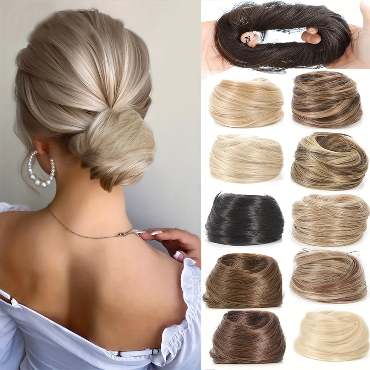 Women Synthetic Hair Bun Extension 3-Inch Elastic Donut for Parties Casual