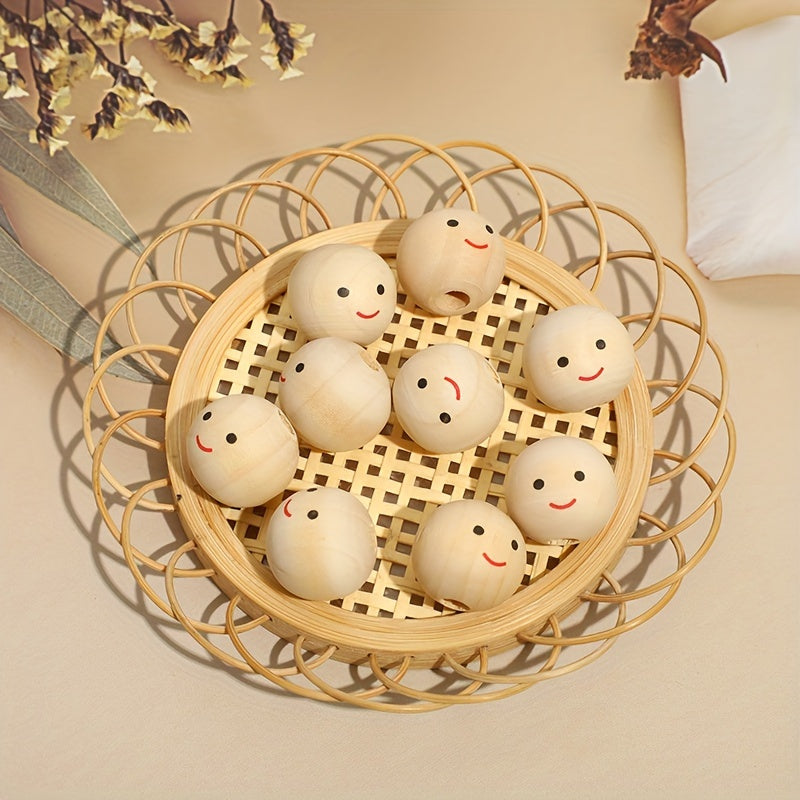 Wooden Beads with Doll Head and Smile Face, Pack of 20 25 or 30