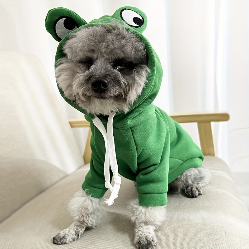 Cute Frog-Themed Pet Hoodie for Small Cats All-Season Knit Fabric