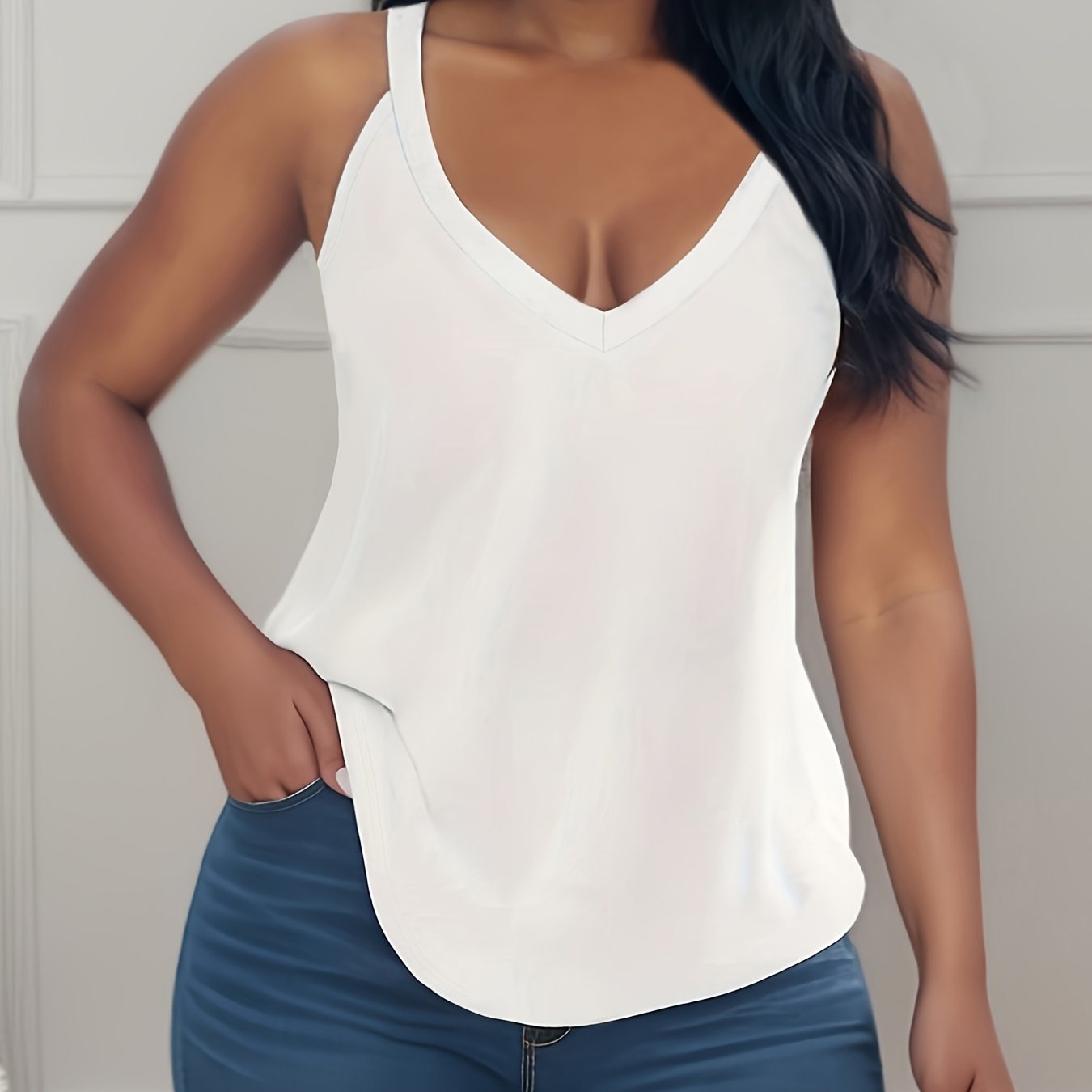 Women's Sleeveless V-Neck Tank Top - Yellow Summer Lightweight Casual