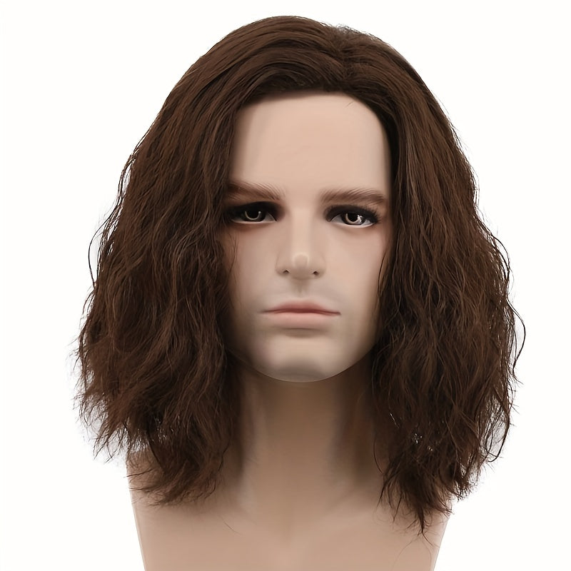 Short Curly Brown Wig for Men 40cm Halloween Costume Anime Accessory