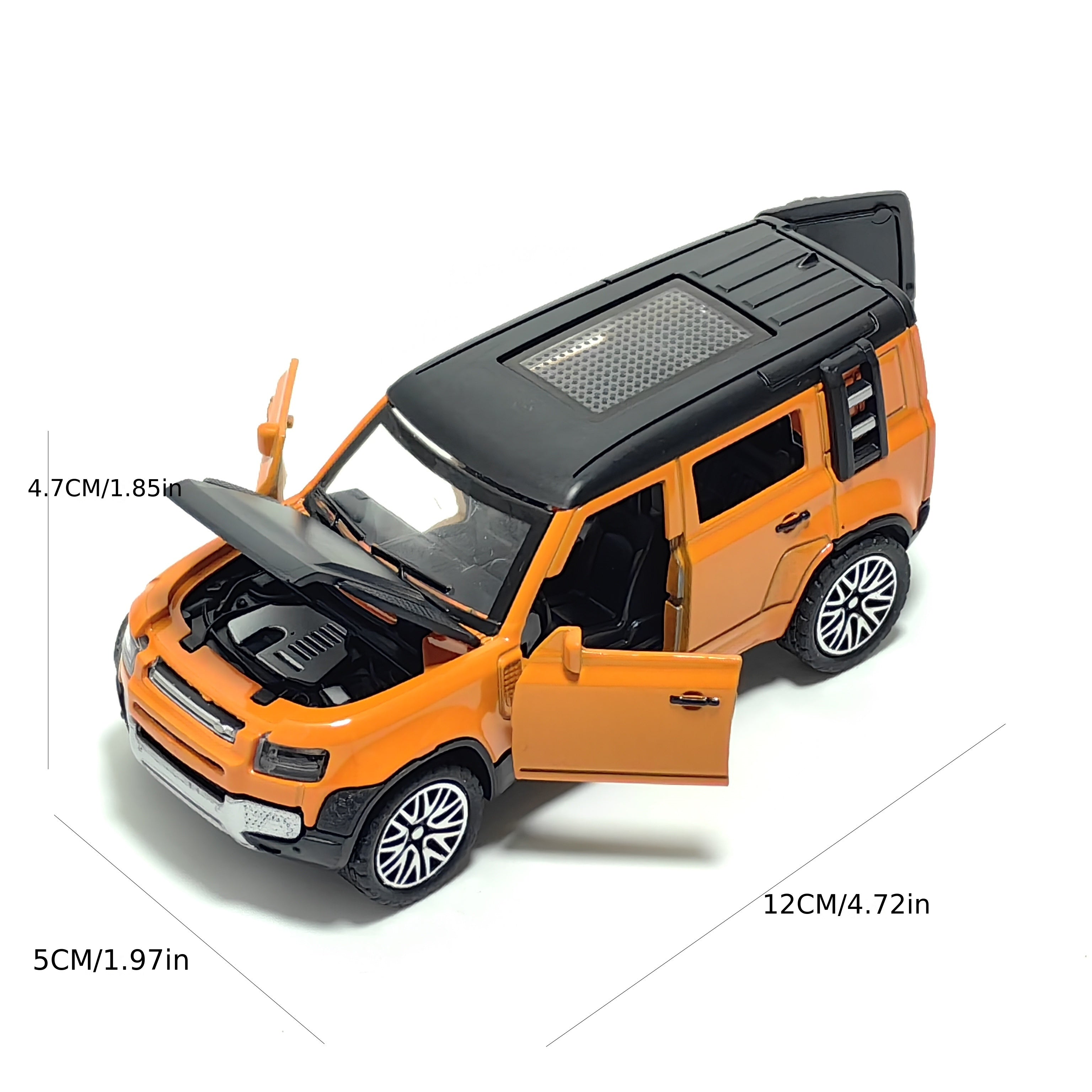 Modelo de coche deportivo de metal en azul y negro con puertas que se abren, ideal para exhibir y coleccionar