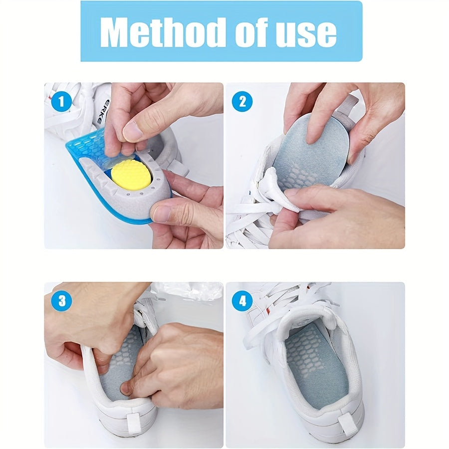 Unisex Heel Cushions Soft Gel Arch Support Shock Absorbing Blue White