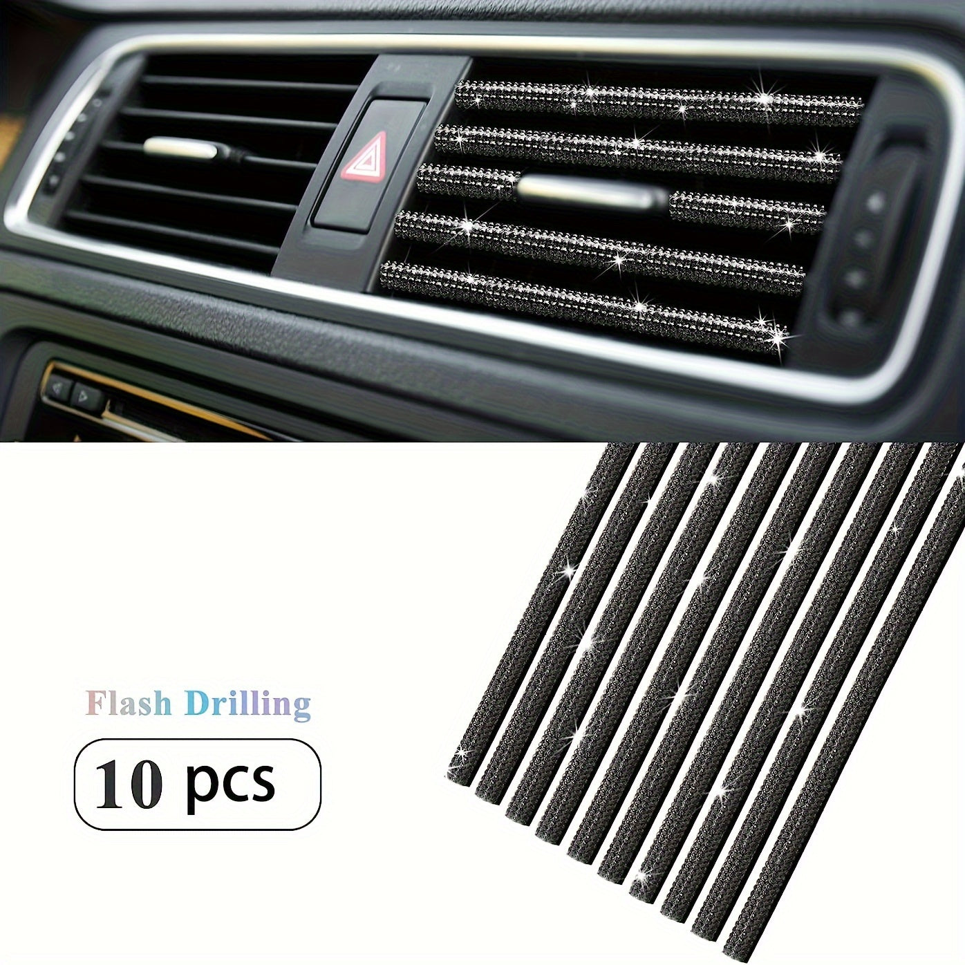 10pcs Pink Rhinestone Car Vent Trim Strips Durable Plastic Air Conditioner Outlet Decorations