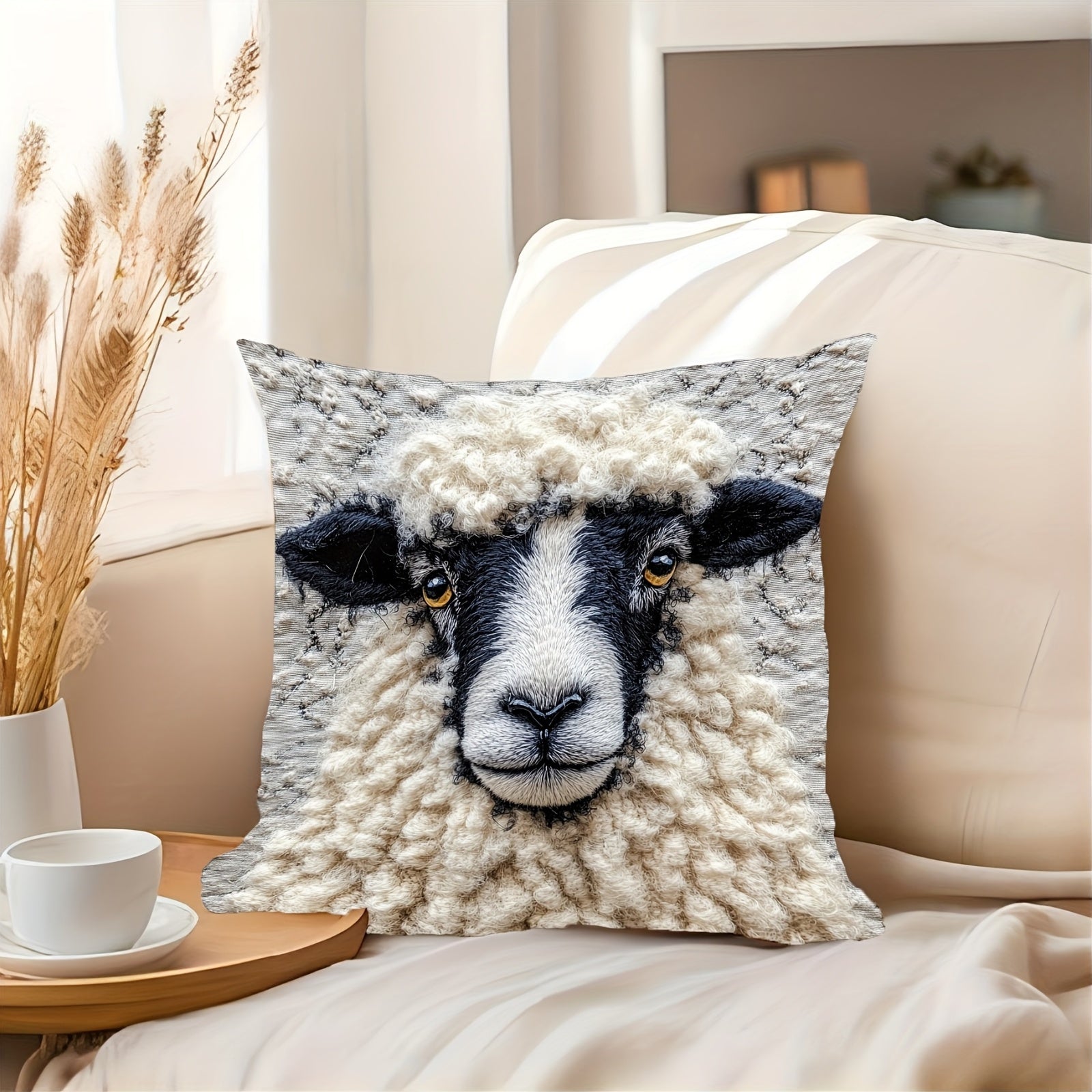 Наволочка с изображением овцы для фермерских животных, дизайн, персиковая кожа, 45,72x45,72 см, застежка-молния, моется в машине