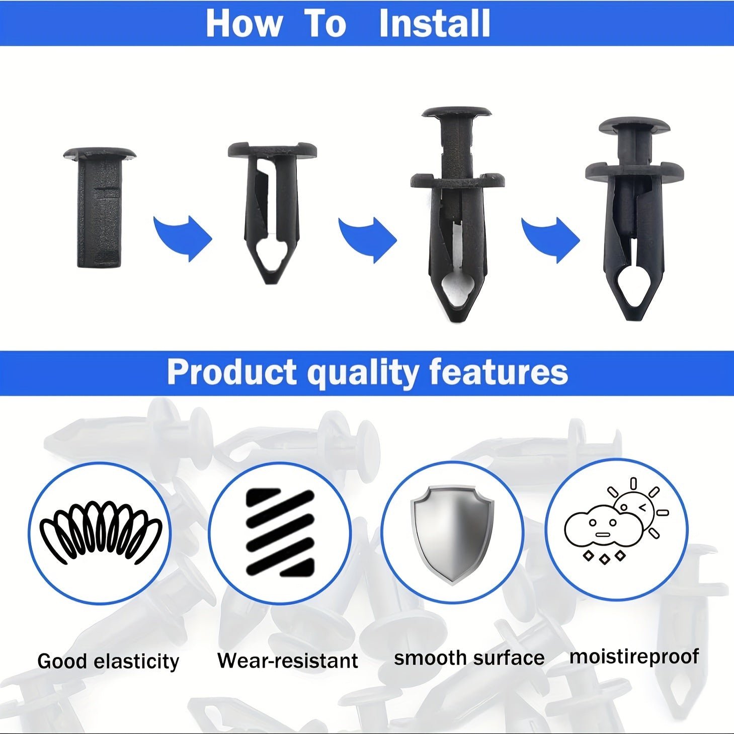 100 Pack ATV Fender Clip Pusher Fasteners for Motorcycles and Quads