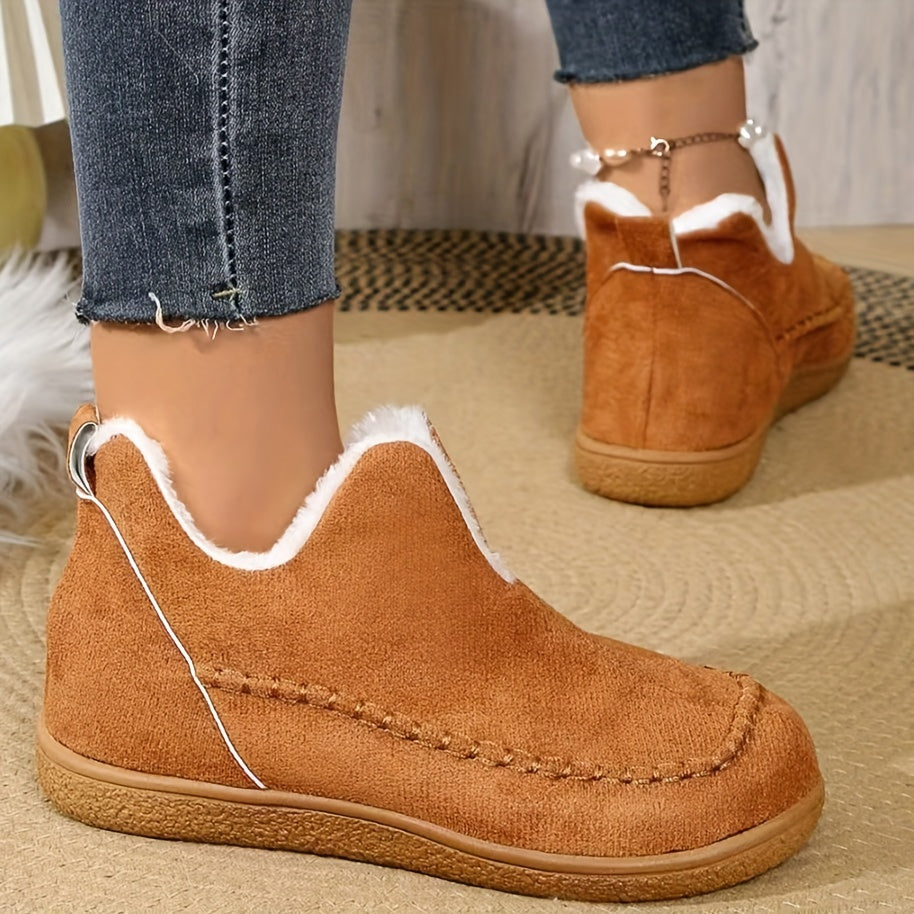 Women's Winter Fleece Lined Short Boots Rubber Sole Casual Slip-On