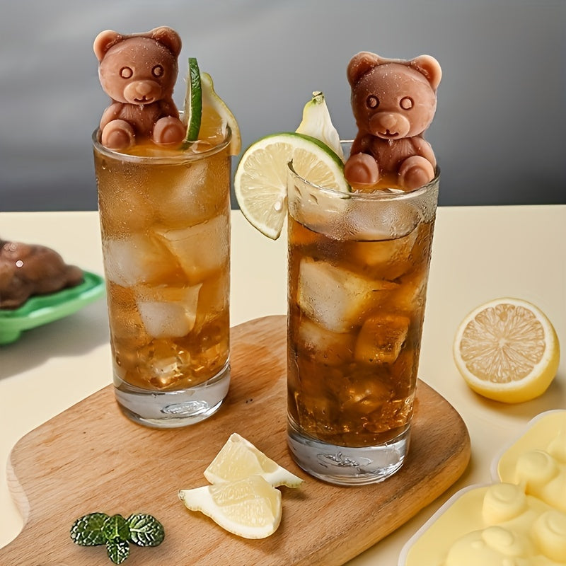 Silicone Bear Ice Cube Trays with Lid Flexible Pop Molds for Whiskey Cocktails and Food