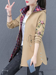 Women's Floral Hooded Jacket with Glossy Finish for Spring Fall Casual Weekend Wear
