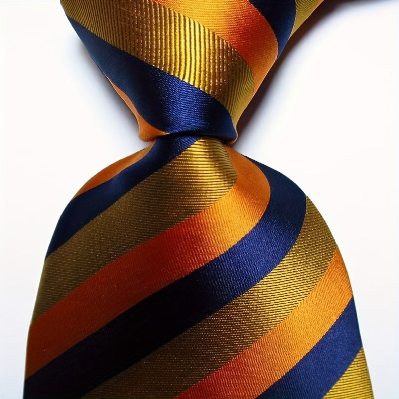 Men's Jacquard Woven Striped Plaid Tie Set in Blue Green Red Orange