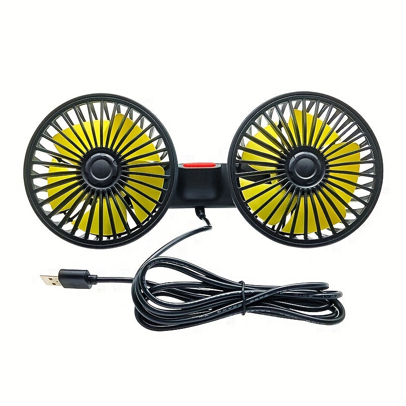 Car Fan Dual-Head Rear Air Circulator 3-Speed Adjustable 360° Rotation