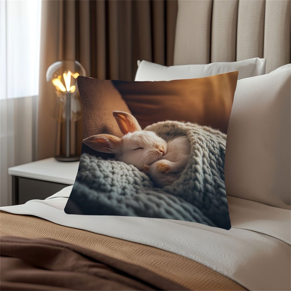 Reversible Christmas Bunny Pillowcase Polyester Cushion Cover for Home and Office