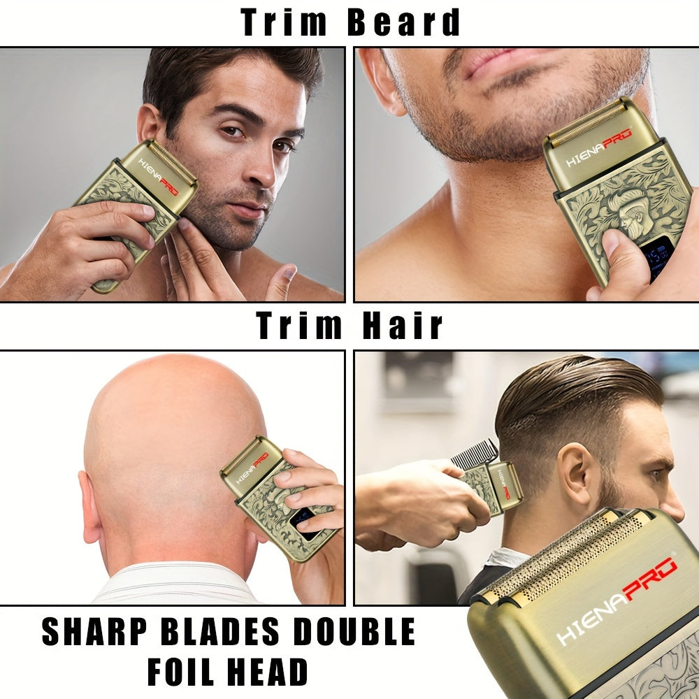 Afeitadora eléctrica recargable por USB con batería de larga duración, cuchillas dobles de acero inoxidable, fácil de limpiar, perfecta para afeitar y cuidado personal