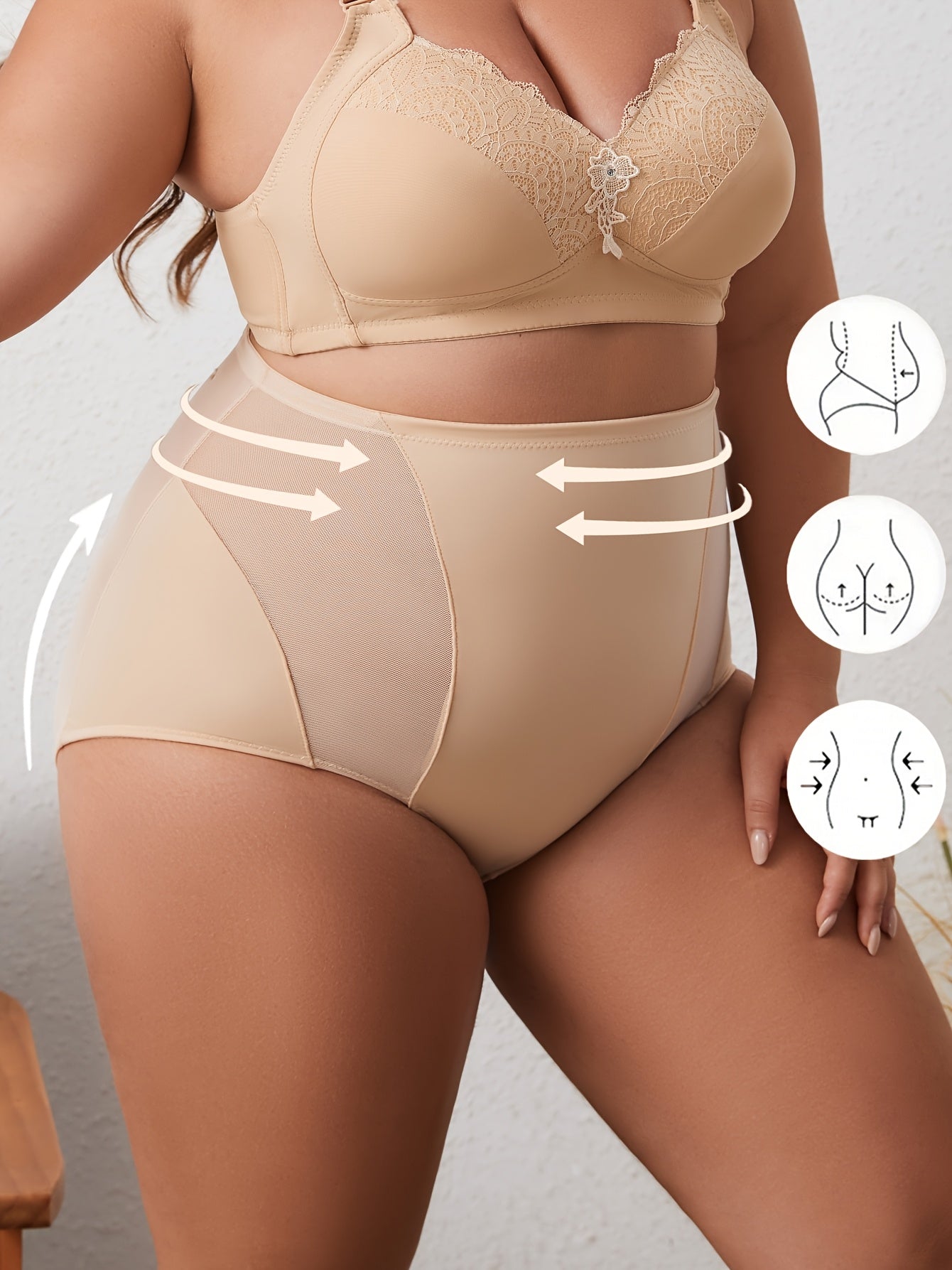 Women's High-Waist Shaping Briefs Plus Size Tummy Control Breathable Mesh