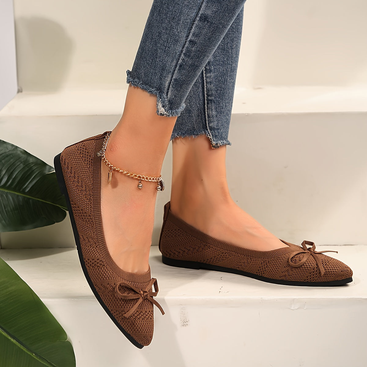 Women's Ballet Flats Bowknot Breathable Fabric Slip-On Shoes