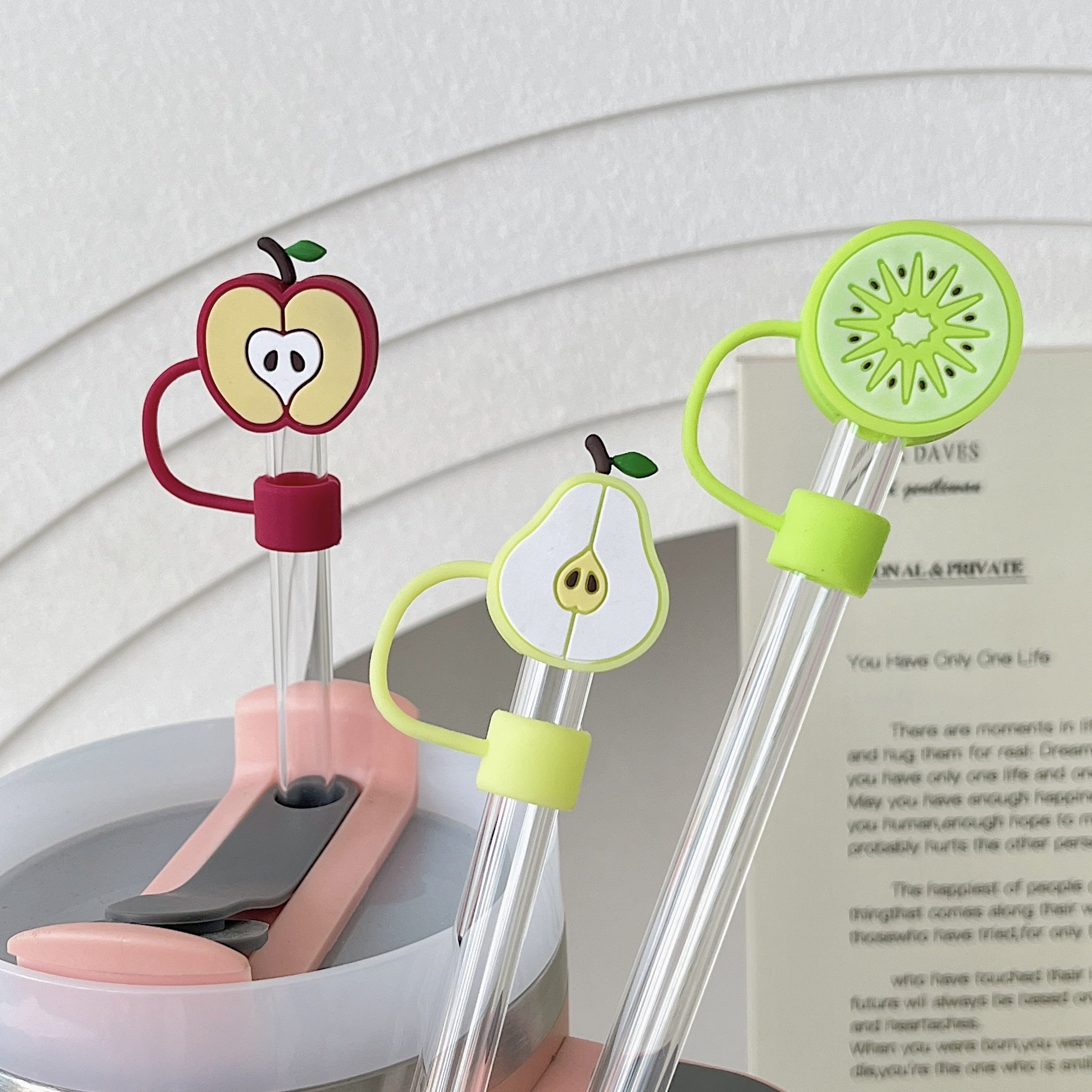 Reusable Silicone Straw Covers for Cups, Fruit and Sunflower Design, Dustproof