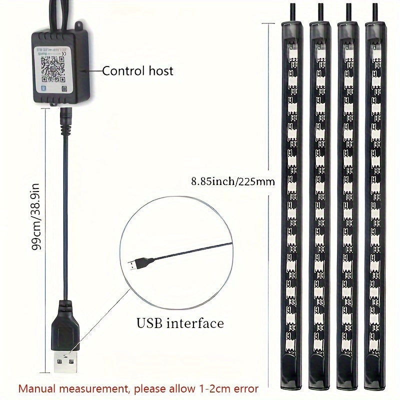 RGB светодиодная лента для автомобиля, цветная музыка с синхронизацией, 4 шт.