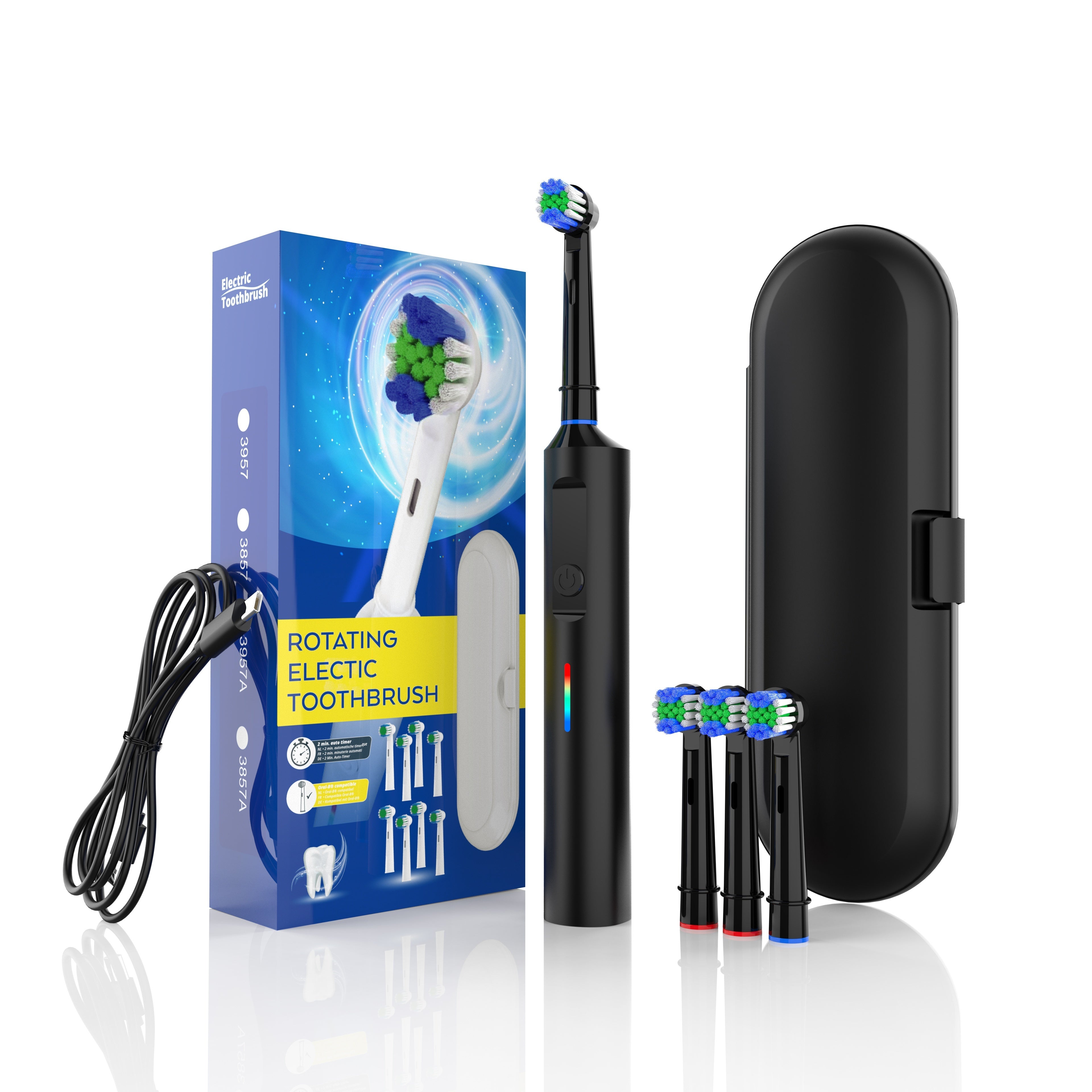 Electric Toothbrush for Adults with 3D Rotating Head 4 Soft Brush Heads Waterproof Rechargeable