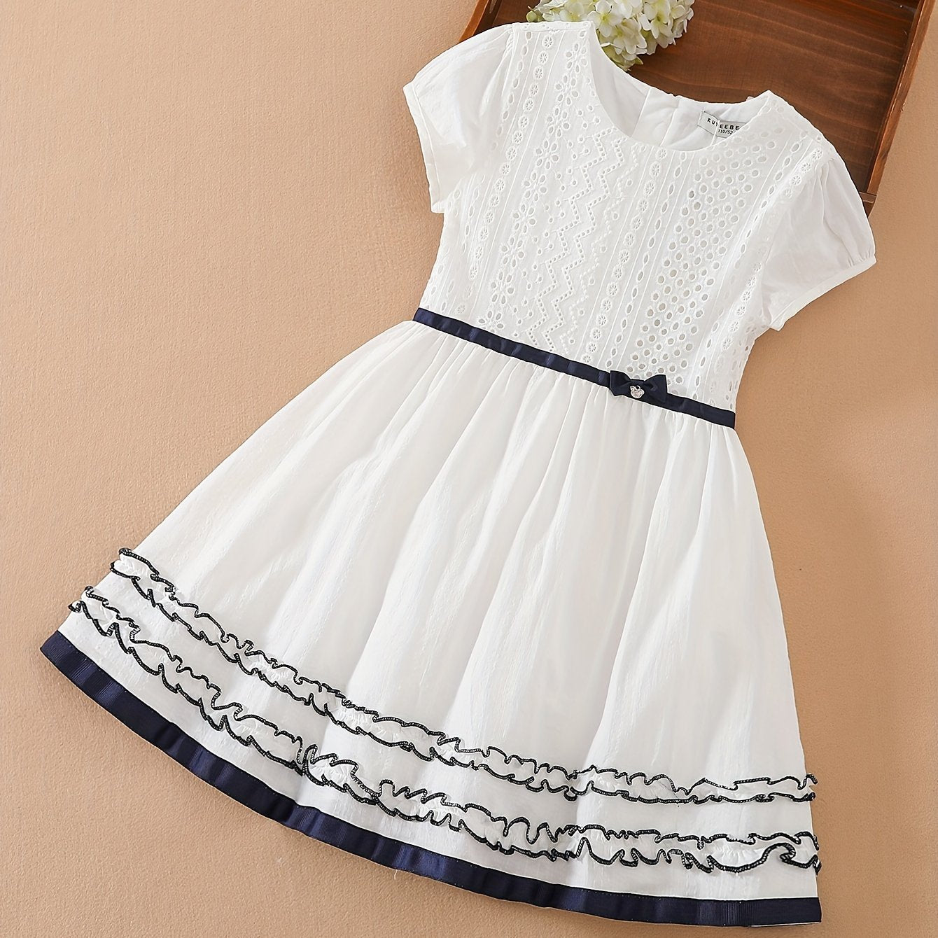 Girls Summer Cotton Princess Dress White Short Sleeve Elegant Kids Dress for Special Occasions