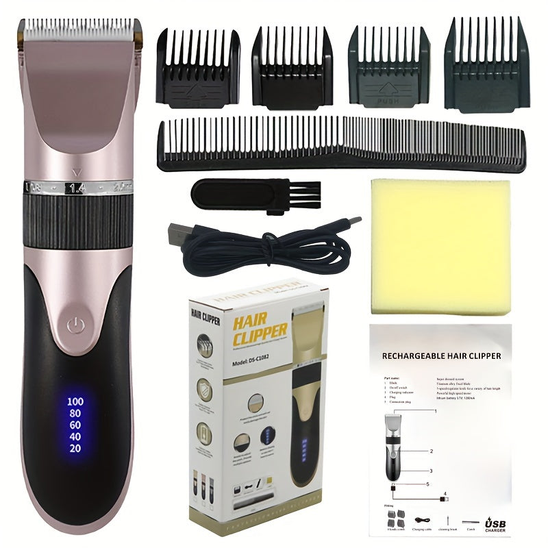 Professional Hair Clipper Set with Ceramic Blades LED Display USB Rechargeable Lithium Battery