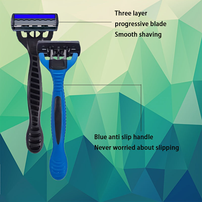 Men's Safety Razor with 3-Blade System, Metal Handle, Includes Replacement Blades