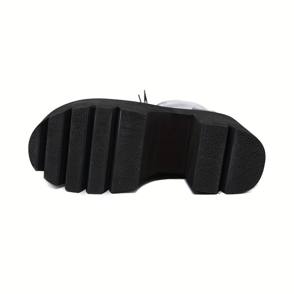 Women's Solid Color Platform Boots with Side Zipper and Round Toe