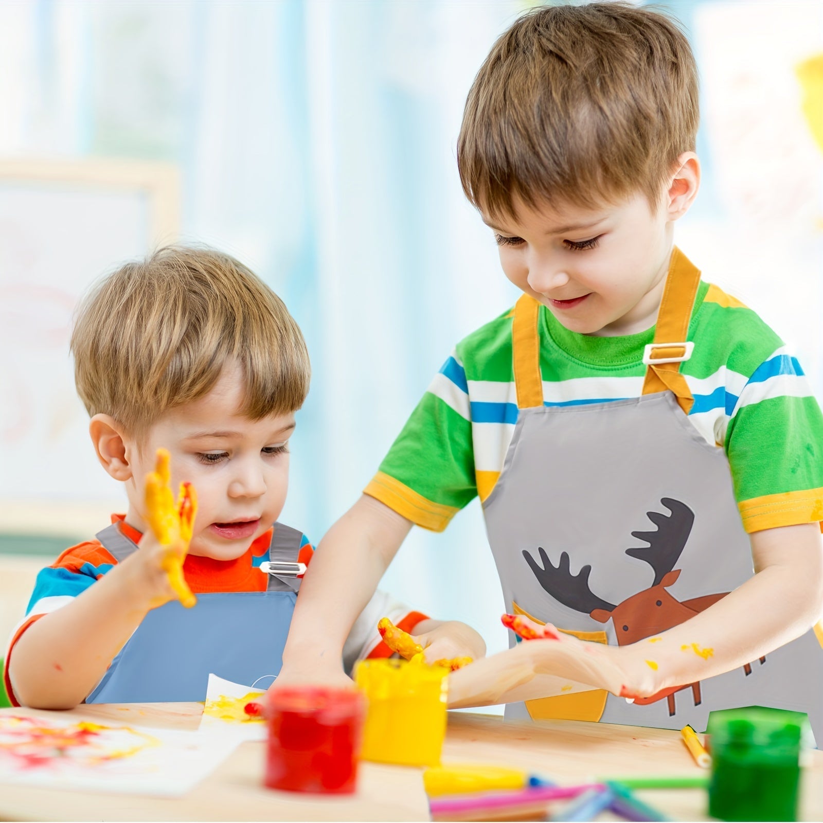 Kids Waterproof Aprons with Pockets, Adjustable Polyester, for Cooking and Painting (2 Pack)