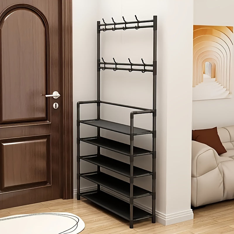 Perchero de metal con sombrero y 8 ganchos, con almacenamiento para zapatos de 4/5 capas para entrada