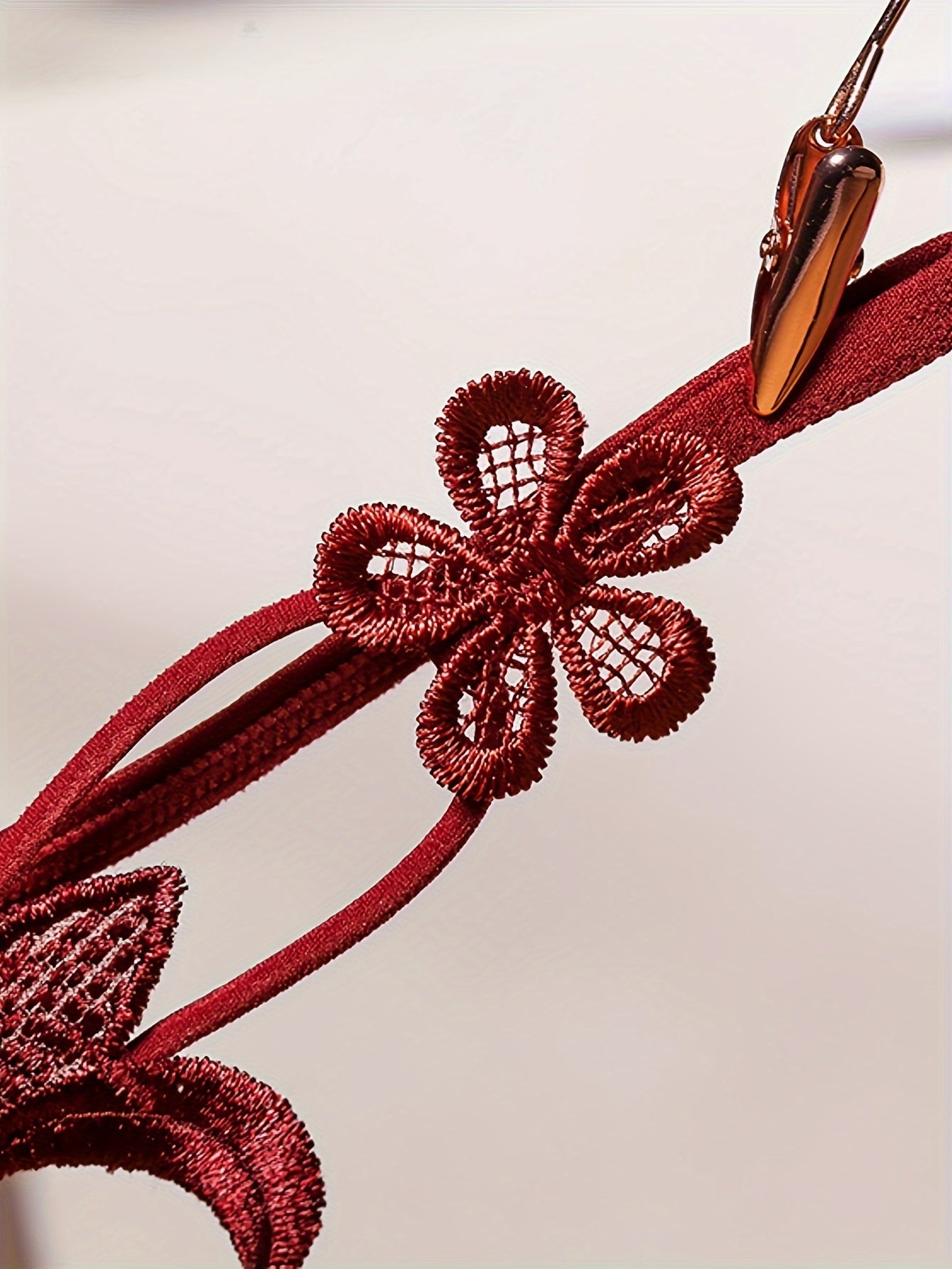 Beaded Floral Thong Panties Low Rise Breathable Polyester Lingerie