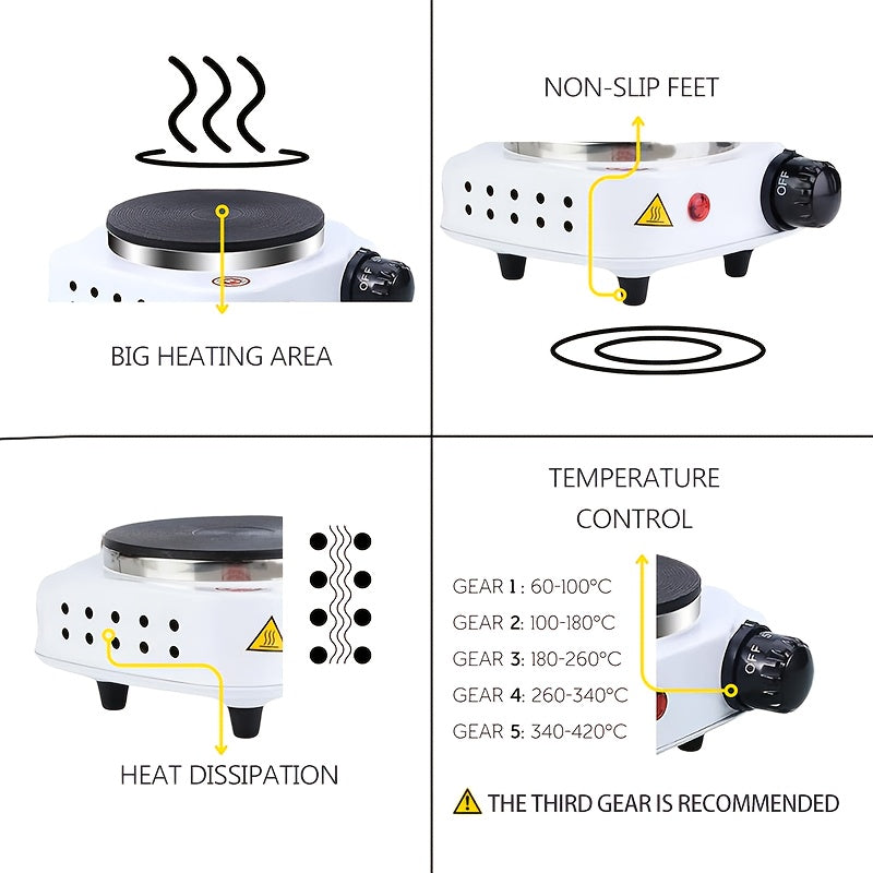 Oq portativ mini elektr pechka bilan 5- bosqichli harorat nazorati, kompakt dizayn va Evropa rozetkasi - Oshxona, hunarmandchilik, DIY uchun ajoyib