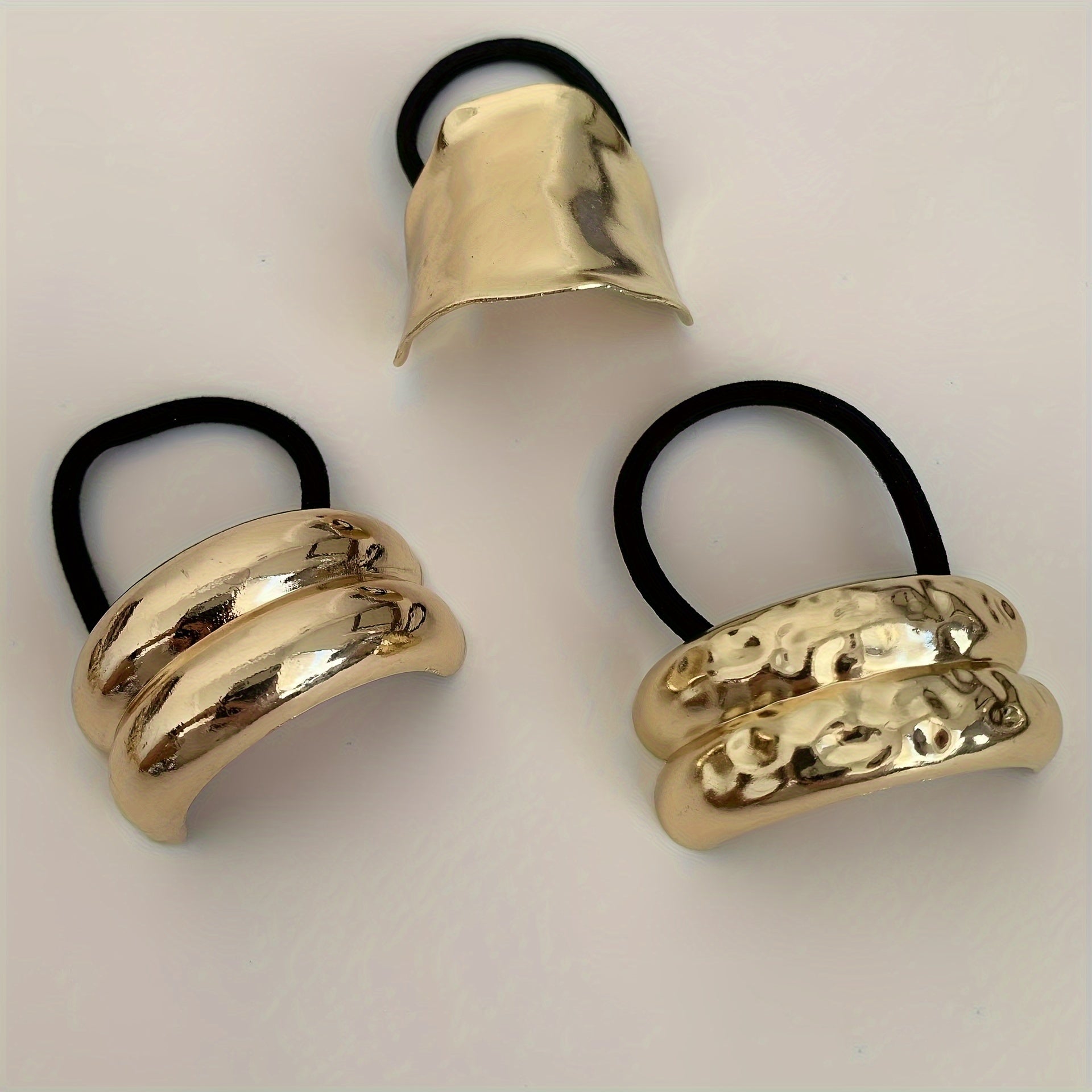 Set of 3 Gold Alloy Hair Ties for Women and Girls Minimalist Ponytail Holders