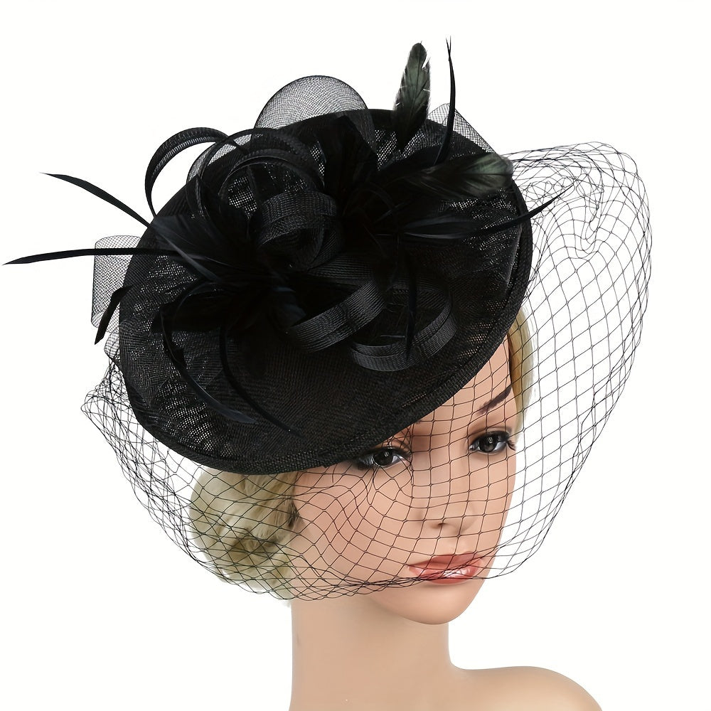 Women's Faux Feather Fascinator Hat with Veil for Parties and Special Occasions