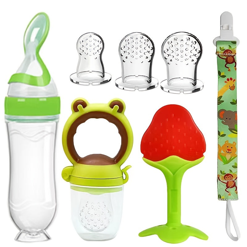Baby Feeding Set 7 Pieces Silicone Bottle Spoon Food Feeder Pacifier Teether Clips