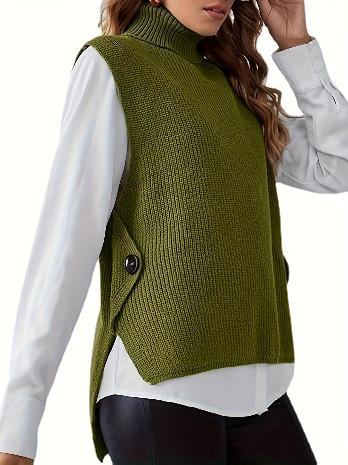 Chaleco sin mangas de cuello alto para mujer de color sólido talla grande casual para capas