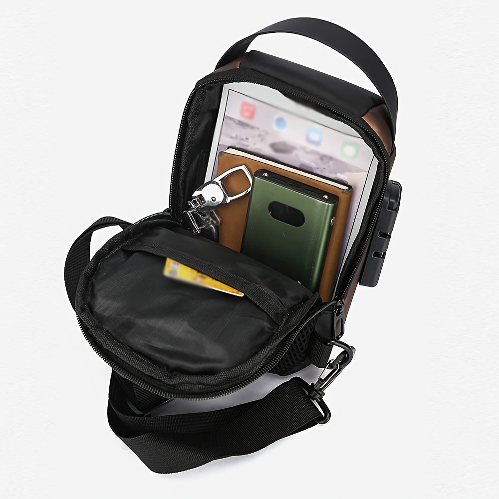 Women's Blue Oxford Fabric Crossbody Bag with Motorcycle Style and Combination Lock Strap