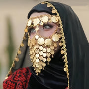 Vintage Arab Afghan Gold Coin Hair Jewelry Headdress with Chain