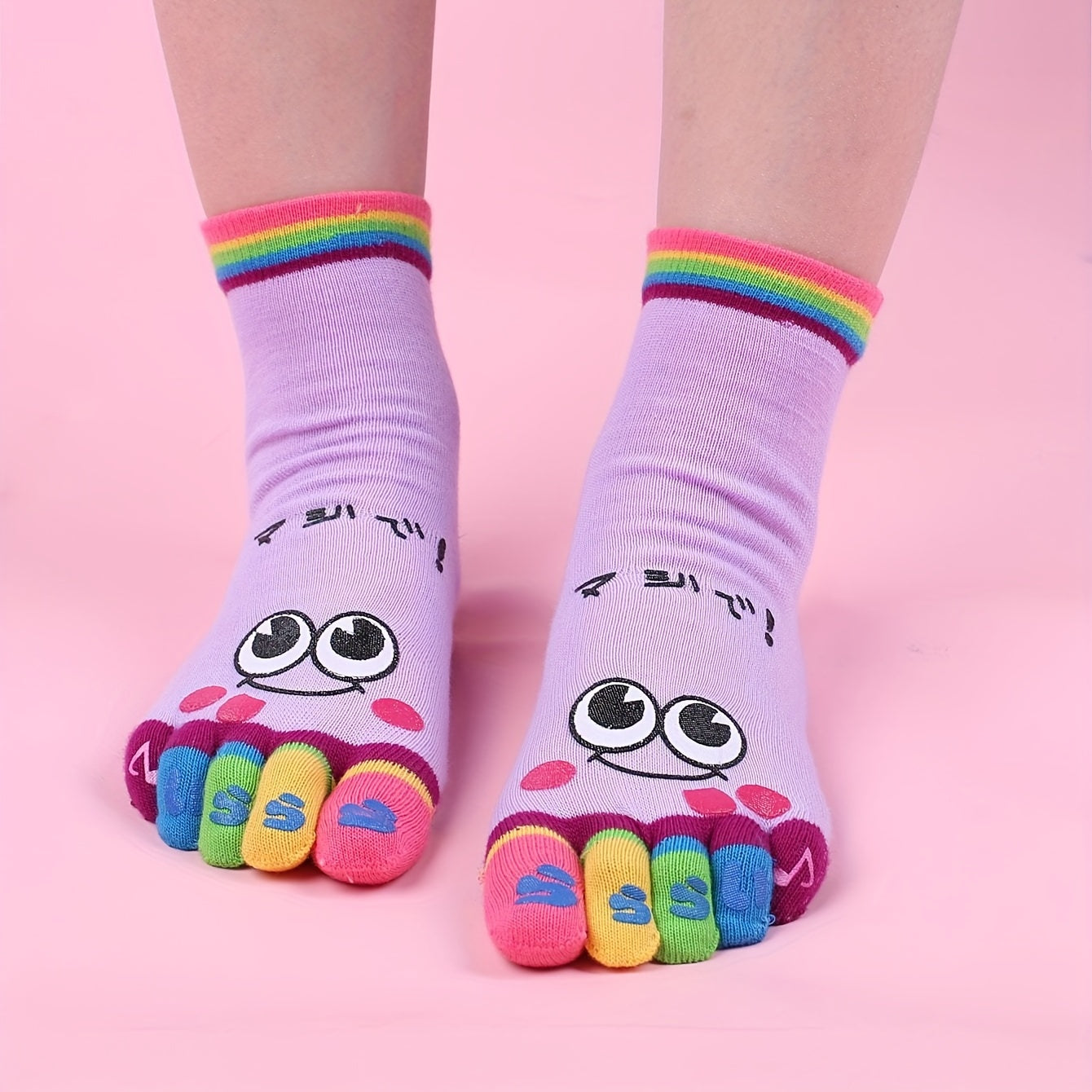 Women’s Cartoon Print Toe Socks for Running and Athletic Activities
