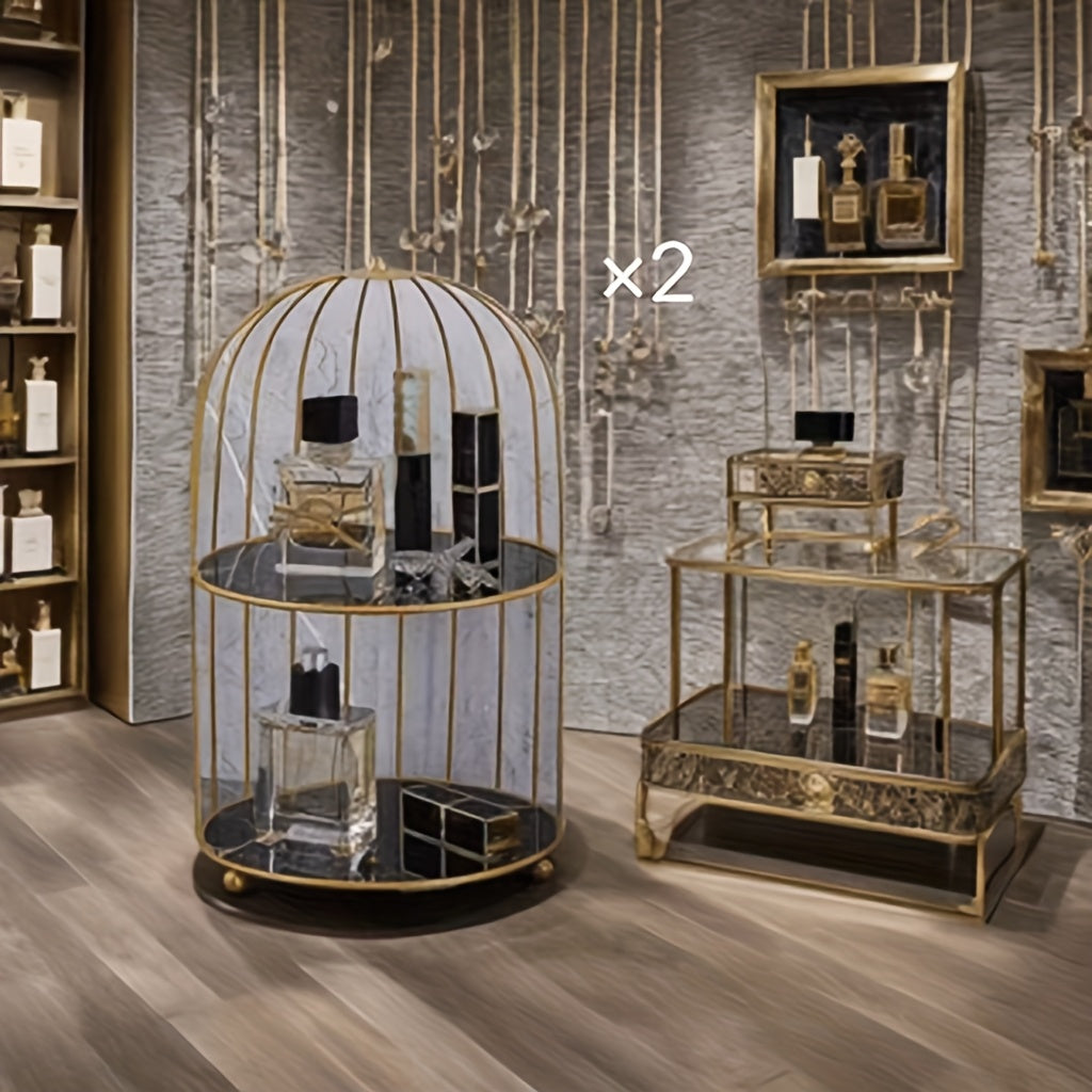 Soporte para pastel de jaula de pájaros de 2 niveles con estantes de mármol, exhibición de postres para bodas y fiestas