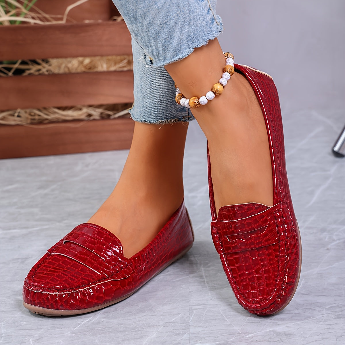 Women's Red Pink Loafers Slip-On Moccasins Comfortable All-Season Casual Footwear